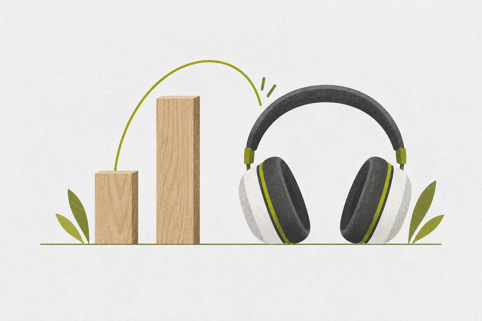 Two tone bars at different heights beside headphones for interval listening practice.